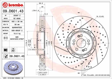 Тормозной диск BREMBO 09.D601.43