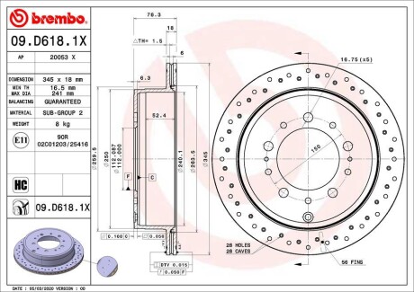 Тормозной диск BREMBO 09.D618.1X