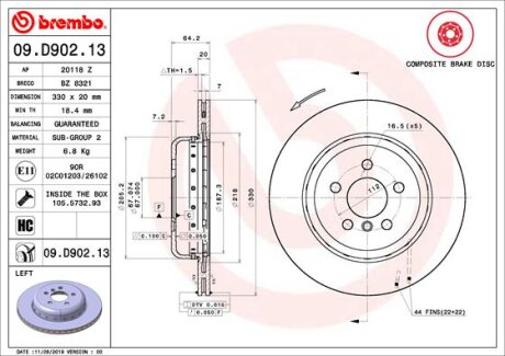 Гальмівний диск BREMBO 09.D902.13 (фото 1)