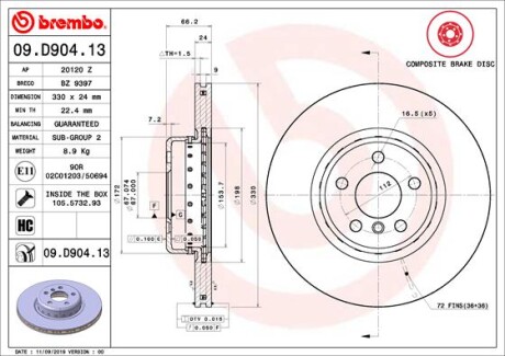 Гальмівний диск BREMBO 09.D904.13