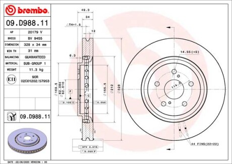 Гальмівний диск BREMBO 09.D988.11