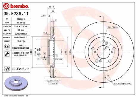 Диск тормозной BREMBO 09.E236.11