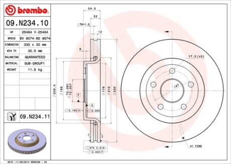 Диск тормозной BREMBO 09.N234.11