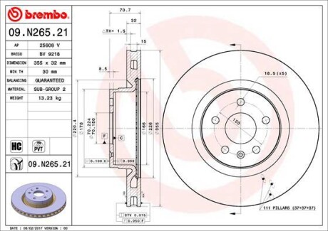 Диск гальмівний передн. BREMBO 09.N265.21