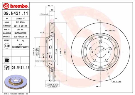 Диск гальмівний BREMBO 09.N431.11