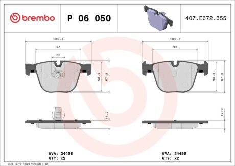 Комплект тормозных колодок из 4 шт. дисков BREMBO P06050