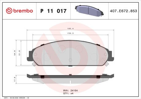 Колодки гальмівні дискові BREMBO P 11 017