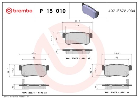 Комплект тормозных колодок из 4 шт. дисков BREMBO P15010