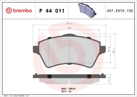 Комплект тормозных колодок BREMBO P 44 011