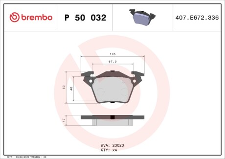 Гальмівні колодки задні MERCEDES-BENZ BREMBO P50032