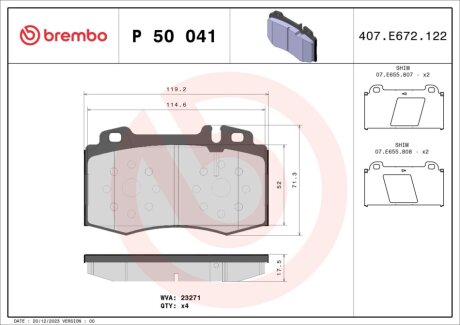 Комплект тормозных колодок из 4 шт. дисков BREMBO P50041