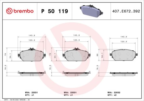 Комплект тормозных колодок из 4 шт. дисков BREMBO P50119