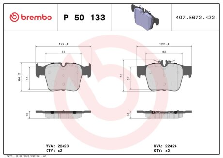 Тормозные колодки зад. MB GLC X253 15- BREMBO P 50 133