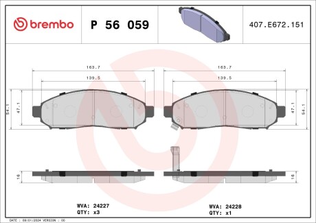 Колодки гальмівні дискові (комплект 4 шт) BREMBO P56059