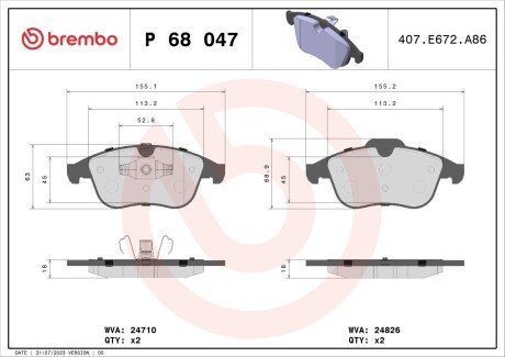 Гальмівні колодки пер. Megane III 08-/Scenic 09- (ATE) BREMBO P 68 047