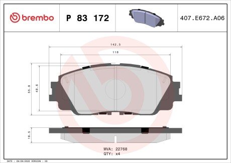 Тормозные колодки пер. Toyota Rav4 18- BREMBO P 83 172