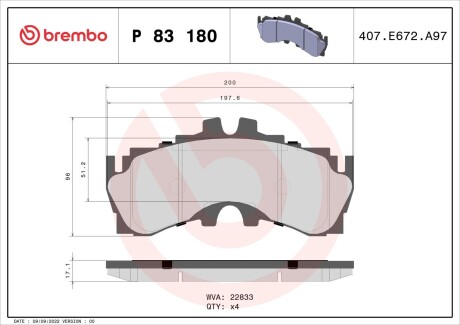 Гальмівні колодки, дискові BREMBO P83180