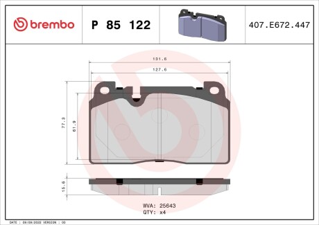 Колодка гальм. диск. AUDI Q5 2.0 3.0 2011 - передн. BREMBO P 85 122