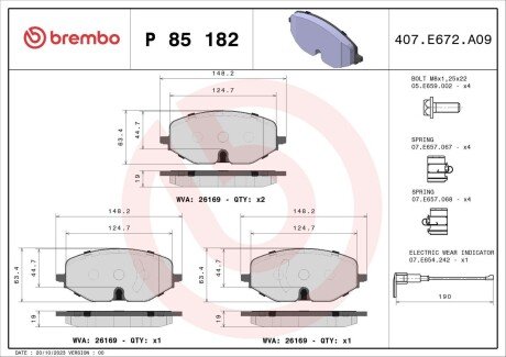 Гальмівні колодки пер. Skoda Octavia 20- BREMBO P 85 182