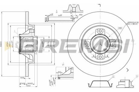 Тормозной диск зад. Berlingo/Partner 08- (с подшипником) BREMSI CD7735S