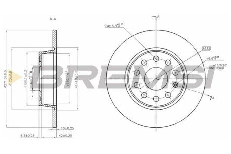 Тормозной диск зад. Caddy III/Golf VI/VII/Jetta III/IV 04- (272x10) BREMSI CD7895S