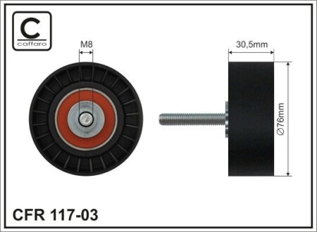 76X8X26 Ролик паска приводного Ford Fiesta V, Mondeo III, IV, S-Max, Transit 1.8/2.0/2.3 00- CAFFARO 117-03