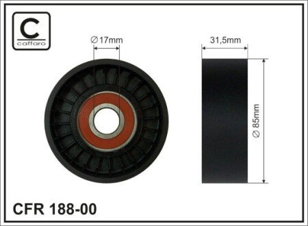 85x31x17 Ролик паска приводного Honda Civic IX, CR-V IV, HR-V Nissan Patrol Gr V, Terrano II Toyota Auris, Avensis, Celica, Corolla, Corolla Verso, MR 2 III, Rav 4 II 1.4-3.0D 08.99- CAFFARO 188-00