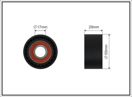 55x17x29 Ролик паска приводного BMW 1 (E81,E82/E87/E88), 3 (E90/E91/E92/E93), 5 (E60/E61), 7 (F01, F02), X3 (E83) 2.0D/3.0D 09.04- CAFFARO 331-00