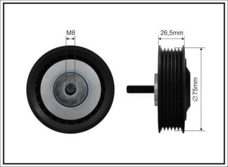 75x8x23 Ролик паска приводного VW LT28, T4 2,5 SDI, TDI 96- CAFFARO 87-98