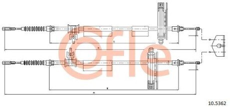 Трос ручного гальма зад. Ford Focus/C-max 3/03-04 (дискові гальма) 1770/1590x2 COFLE 10.5362