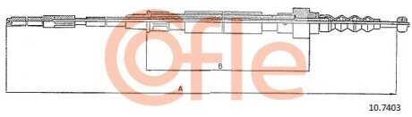 Трос ручного гальма зад. Л/П VW Golf III/Vento 91- (дискові гальма) 1613/1100 COFLE 10.7403 (фото 1)