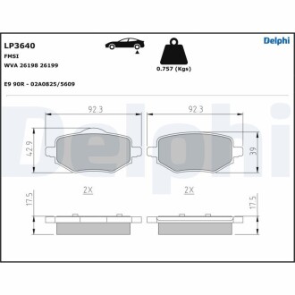 Тормозные колодки, дисковые. Delphi LP3640