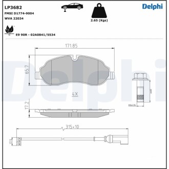 Тормозные колодки, дисковые. Delphi LP3682