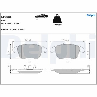 Тормозные колодки, дисковые. Delphi LP3688