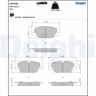 Тормозные колодки, дисковые. Delphi LP3736