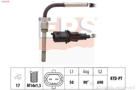 Датчик температури випускних газів PSA Jumper 3.0HDI 06-/Boxer 3.0HDI 06-/Fiat Doblo 1.6D 10-/Ducato 2.2D/2.3D 06- EPS 1.220.169