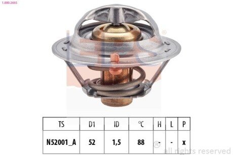 Термостат 88°C Honda Civic I Kia Sephia, Shuma, Shuma II Mazda 121 I, 121 II, 323 C V, 323 F V, 323 F VI, 323 II 1.1-3.0 05.80-12.07 EPS 1.880.266S (фото 1)