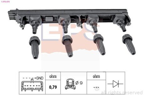 Котушка запалювання Citroen C4, C5// Peugeot 307-807 2.0 16V 09.04- EPS 1.970.476