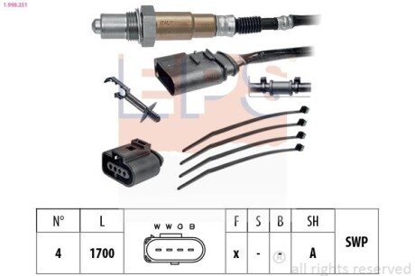 Лямбда-зонд MB A (W168), C (CL203), C T-MODEL (S203), C (W203), C (W204), CLK (C209), E (W211) VOLVO S60 I, V40, V50, XC90 I AUDI A3 0.8-6.0ALK 01.88- EPS 1.998.251