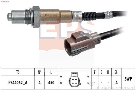 Лямбда-зонд (4-х конт) L 450mm Land Rover Discovery 5.0 4x4 09-18/Freelander 3.2 06-14/Range Rover 05-13 /Volvo S40/S60/S80/XC60 2.5/3.2 EPS 1.998.601