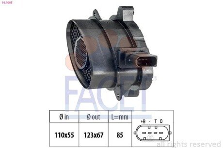 Расходомер воздуха BMW 3(E46/E90)/ 5(E60)/X3(E83) 2.0D/2.5D/3.0D 03-11 (10.1005) FACET 101005