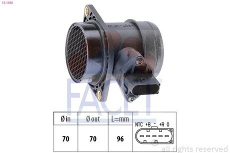 Расходомер воздуха (5 конт.) VW GOLF IV/SKODA OCTAVIA 1.2/1.8/2.0 96-10 (10.1380) FACET 101380