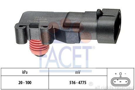 Датчик тиску наддуву (3 конт.) EPICA/NUBIRA/ASTRA/COMBO 1.4-3.5 92- (10.3011) FACET 103011