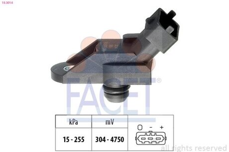 Датчик давления наддува Opel Astra G/Omega/Vectra B/Zafira A 1.7-2.2 96-05 (10.3014) FACET 103014