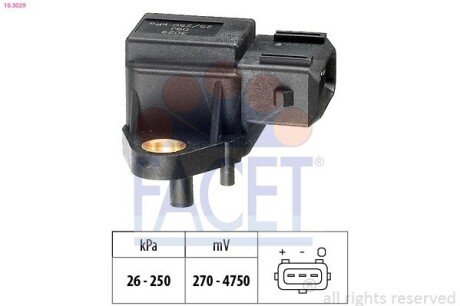 Датчик тиску наддуву (3 конт.) BMW 3(E36)/5(E34,E39)/7(E38) 2.5D 91-07 (10.3029) FACET 103029 (фото 1)