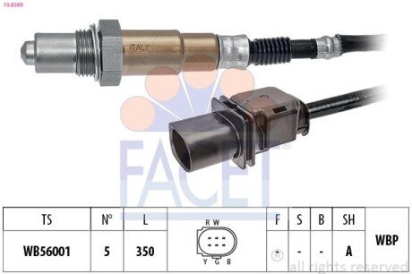 Лямбда-зонд (5 конт./350 мм) Master 2.3dCi 10-/ Trafic 1.6dCi 14-/ Doblo 1.9JTD 01-/ Ceed 1.6CRDi 06 FACET 10.8389 (фото 1)