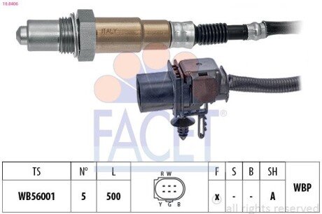 Датчик кисню (лямбда-зонд) (5 конт./500 мм) Transit 2.2TDCi 11-/Jumper 2.2HDi 11- (10.8406) FACET 108406