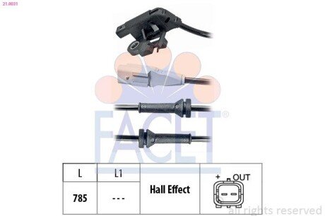 Датчик ABS Citroen C4 I, II/Peugeot 307 1.4-2.0D 00- задній Л/Пр FACET 21.0031