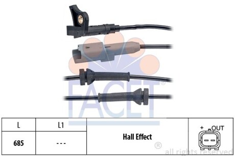 Датчик ABS Peugeot 307, 00- перед Л/Пр (21.0035) FACET 210035