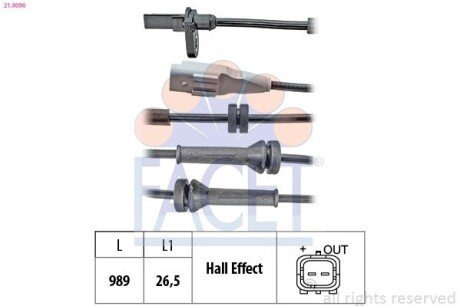 Датчик ABS Citroen BERLINGO/Peugeot 5008, PARTNER 06- задний Л/Пр (21.0096) FACET 210096